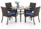 MFSTUDIO Terrassenmöbel Set, Gartenset Tisch und Stühle, Balkonmöbel Set, Quadratische Metall Holzähnlich Tisch mit 4cm Schirmloch und 4 Polyrattan Sessel für Terrasse, Balkon, Garten, Bistro