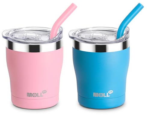Mollcity Kinderbecher - Edelstahl Sippy Cup, 9 Unzen, Pink-Himmelblau, Modern, Break Resistant, Leak Proof, Lightweight, Scratch Resistant, Sliding Lid