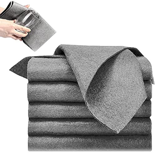 Fantasyon 5Pcs Thickened Microfiber Magic Cloth, Microfiber Cleaning Cloth, Reuseable No Trace Glass Cleaning Cloth Window Cleaning Cloths, All-Purpose Microfiber Towels for Home, Kitchen, Car(Grey)