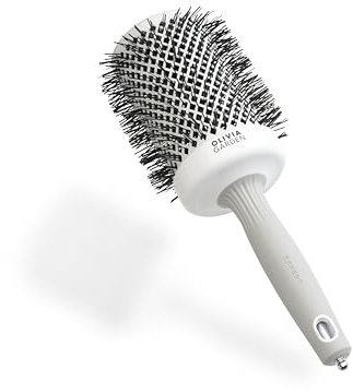 Olivia Garden Expert Blowout Shine – Blanc & Gris - 65 - Brosse ronde en céramique antistatique pour brushing brillant et sans frisottis