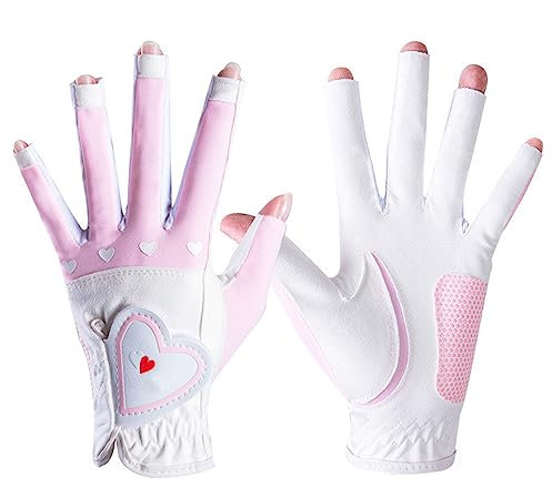 ThreeH Golfhandschuhe Paar beide Hände halbe Finger Allwettergriff rutschfestes Mesh Cool Breathable Glove für Damen Mädchen Sommer Praxis