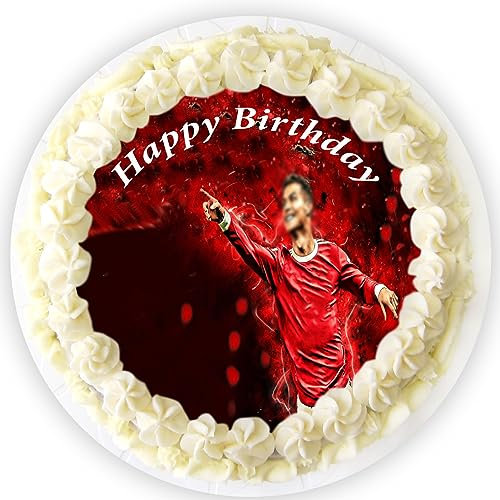 Fußball Stern Tortenauflege Essbarer,Tortenbilder Foto Rund 20 cm,Essbare Fondant Tortenaufleger,Fußball Fan Tortendeko (Rot)