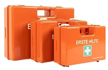 KARAT Mittlere Erste Hilfe Kasten für Betriebe & Heim DIN 13169:2021 gefüllt inkl. Wandhalterung | 1 Hilfe Verbandkasten Set für Büros und Gastro, Notfallbox bis 100 Mitarbeiter (32x22x13 cm)