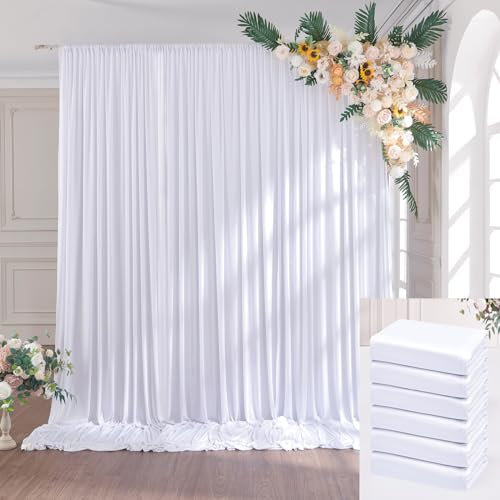 9×3m Blanc Rideau de Fond de Mariage, 6 Panneaux 1,5 m × 3m Anti - Rides Doux Soyeux Polyester Photo Toile de Fond décor Anniversaire Baby Party Nuptiale Douche Photographie