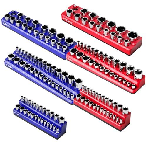 NOEAIKE 6-Pack 1/2,3/8,1/4 Magnetic Socket Organizer SAE & Metric | Drive Socket Trays,Holds 141 Standard/Deep Sockets (Sockets Not Included),for Toolboxes,Auto Repair Workbench