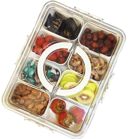 ZEENING Durchsichtige Snackbox, Serviertablett mit Deckel und Griff, Snackbox, Charcuterie, Behälter, Aufbewahrungs-Organizer für Obst, Süßigkeiten, Gemüse, Nüsse und Snacks, perfekt für Party, Reisen