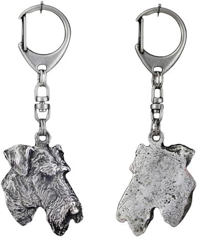Art-Dog Niedlicher Hundeschlüsselanhänger - Exklusive Kollektion Airedale Terrier II Schlüsselanhänger Hund - Versilberte Keyring mit 2,5 cm Schloss - 4,3x5x10,7cm