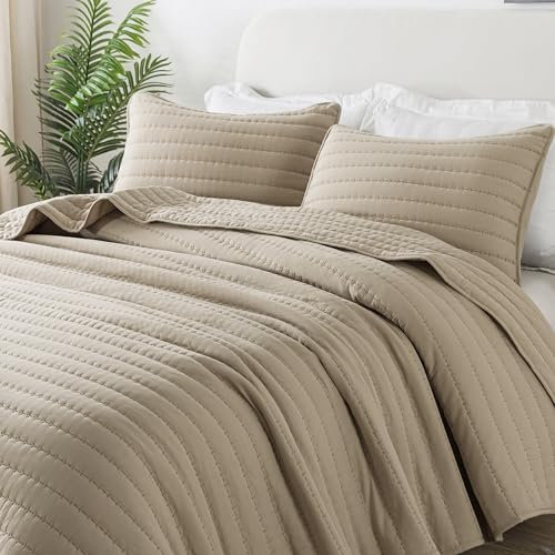 R.SHARE Tagesdecke 300x270 cm, Kuscheldecke Bettüberwurf, Ultra Weiche Steppdecke für alle Jahreszeiten, Wohndecken Sofaüberwurfdecke aus Mikrofaser (ohne Kissenbezug)-Beige