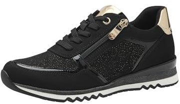 MARCO TOZZI Damen Sneaker flach Vegan Freizeit, Schwarz (Black/Gold), 42 EU