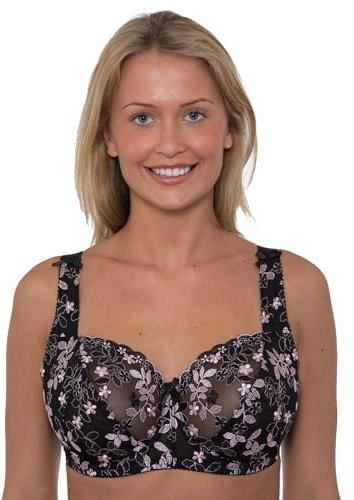 Undercover Ladies Floral Embroidered Bra LG900 Black (Pink Flowers) 34J