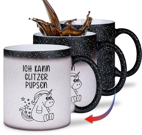 glitzertassen.de® | Ich kann Glitzer pupsen | Farbwechseltasse mit Glitzer | Geschenkidee | Lustige Sprüche | Magic-Tasse | Keramik | 330 ml