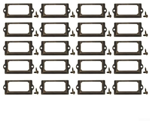 Antike Messingetikettenhalter mit Schrauben, perfekt für Schränke, Apotheker (20 Stück) (grüne Bronze)