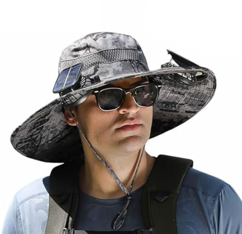 Wide Brim Solar Fan Outdoor Fishing Hat,Ventilator Mütze für Herren,Outdoor Solar Sonnenenergie Hut Kappe,Wiederaufladbarer Hut mit Ventilator,Solar Fan Outdoor Hat,Sonnenschutz Lüfter Kappe (1, E)