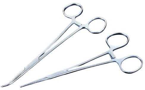 QTTRPCU 2 Stück 12.5cm Piercing Zange und Hakenlöserzange, Piercing Klemme und Hunde Haare, Gerade und Gebogene Köpfe