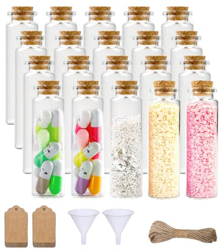 aupawdy Reagenzglas mit Korken, 40 Stück 20ml Mini Glasflaschen mit Korken und Kraftpapier Hanfseil, Kleine Gläser mit Deckel, Reagenzgläser zum Befüllen Gewürzen,Kräutern,Tee, Hochzeit,Flaschenpost