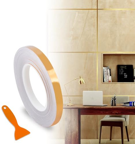 FBBULES Strisce Adesive Decorative Nastro Decorativo Impermeabile Piastrelle per Pavimenti Linee di Lamina D'oro per Parete, Armadio, Camera da Letto, Cucina(1.0cm×20m)