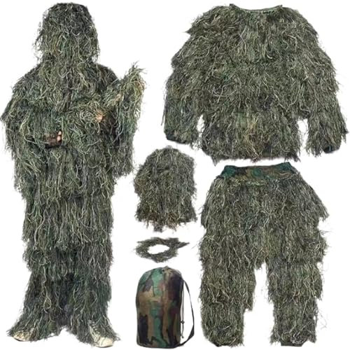 Ghillie Suit Camuflaje, Ghillie Sniper, Camuflaje Desierto, Ropa Caza Camuflaje, Ghillie Camuflaje Desierto Francotirador Airsoft para Fotografia Camuflaje 3D,Ropa Decorativa Traje 5 en 1