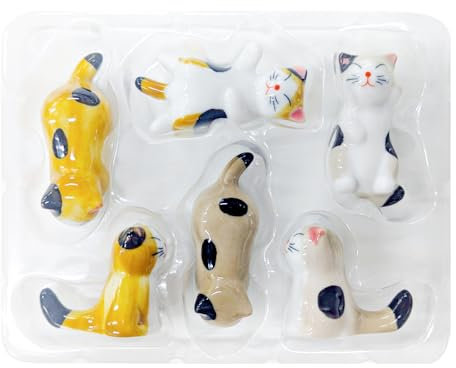 Starry Mart Ceramic Maneki Neko Lucky Cat Chopstick Holder Set of 6 – Japanese Fortune Cat Utensil Rest for Chopsticks, Spoons, Forks – Cute and Durable Table Decor