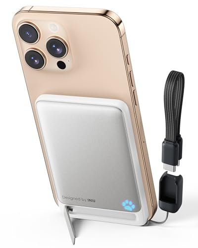 INIU Qi2-Certificat 20W Batterie Externe, 5000mAh Magnetique Power Bank, Charge Rapide Powerbank Travel Essentials, Batterie Portable Mince Compatible avec iPhone 16 15 14 13 12 Pro Max Blanc