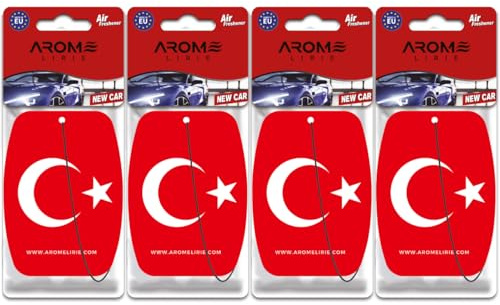 Türkei Duftbaum Auto Parfum Türkische Flagge Lufterfrischer 4er Pack – New Car, Black, Vanille, Cherry – Türkei Design – Autozubehör Duft Anhänger (4er Set, New Car)