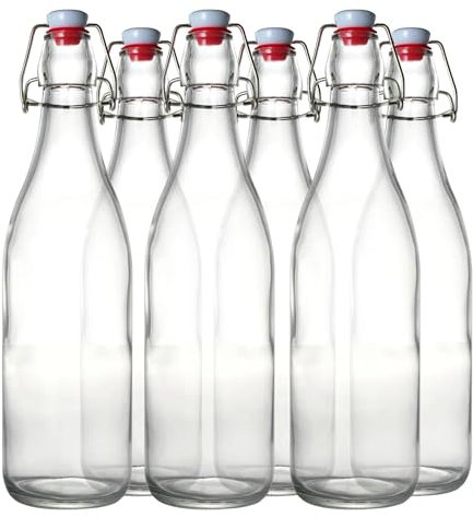 Ultimo Designs Clear Glass Bottles With Airtight Swing Top Lids 6 x 750ml
