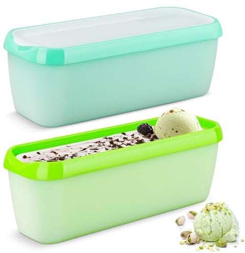 SMRONAR Ice Cream Containers, 2 Pack 1.5L Freezer Storage Tubs with Lids for Homemade Ice Cream, Reusable Food Storage Container with Non-Slip Silicone Base, for Sorbet and Gelato,Stackable