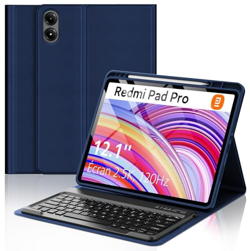 FOGARI Clavier pour Redmi Pad Pro 12.1/Xiaomi Pad POCO 12.1 Pouces 2024 - AZERTY Français Clavier Détachable Bluetooth pour Redmi Pad Pro 12.1'', Bleu Foncé