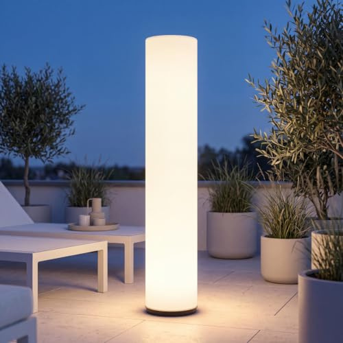 Licht-Erlebnisse Stehlampe außen Lichtsäule 100 cm IP65 Weiß inkl. G13/T8 LED 3000 K 1350 lm Stecker Kabel Außenleuchte Garten Terrasse