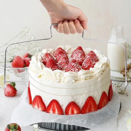 Nivelador de Tartas, 32cm Cortador de Pasteles Ajustable de Acero Inoxidable, Cortador de Pastel de Corte de Alambre, Cortapastas de Acero Ajustable de 2 Alambre, para Capas de Tarta Uniformes