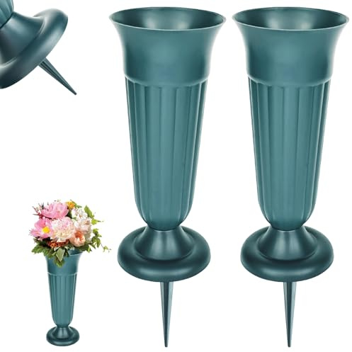 2 Stück Grabvase mit Erdspieß, Friedhofsvase mit Sockel, Grabvase Einsatz für Nass- und Trocken-Blumen als Grabschmuck, Gedenkgeschenke, Verlust eines geliebten Menschen