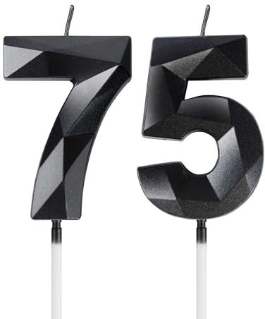 mciskin Black 75th Birthday Candles,75th Birthday Decorations for Women Men,3D Number 75 Candle for Cake,Black Candle Cake Toppers for Birthday Party Decorations Wedding Supplies