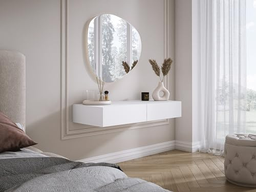 3xE Living Hängender Schminktisch mit Zwei Schubladen, Glattfront - Weiß, 100 x 40 x 16 cm
