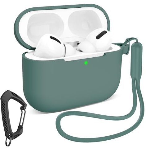 ZELAXY Silicone Case Compatible with AirPods Pro 3 2025 Cover, Soft Shockproof Protective Case with Carabiner for AirPods Pro 3th Generation-Pine Green
