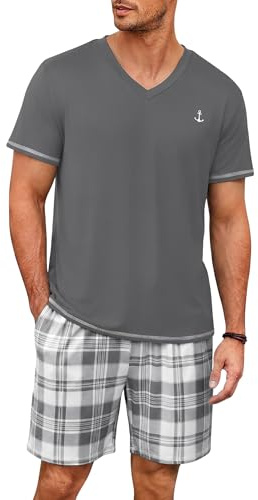 Marvmys Ensembles de Pyjama Homme à col V Pyjami Court Coton Short à Carreaux pour Hommes S-3XL