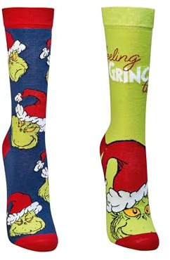 Grinch Socken, Weihnachtssocken Damen & Herren 2 Paar, lustige Geschenke | Geschenke für Frauen, Geschenke für Männer, Weihnachtsgeschenke, Adventskalender Füllung, Wichtelgeschenke