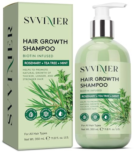 Svvimer Rosemary Hair Growth Shampoo - Thickening and Strengthening Formula for Men & Women - Volumizing Shampoo with Tea Tree Oil Biotin Mint - For Hair Loss and Thinning 350 ml (Pack of 1)