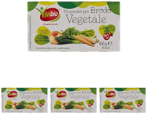 Vivibio, Preparato per brodo vegetale bio, senza glutine, 66g (Confezione da 4)