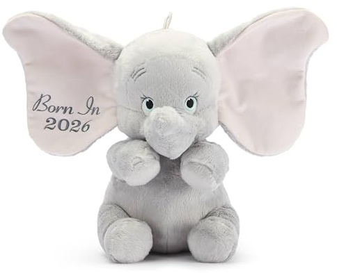 Disney Store Dumbo 'Born in 2026' kleines Baby-Kuscheltier - 26 cm | Übergroße Schlappohren mit gesticktem 'Born in 2026' Schriftzug; ein weiches Andenken für ein neues Familienmitglied