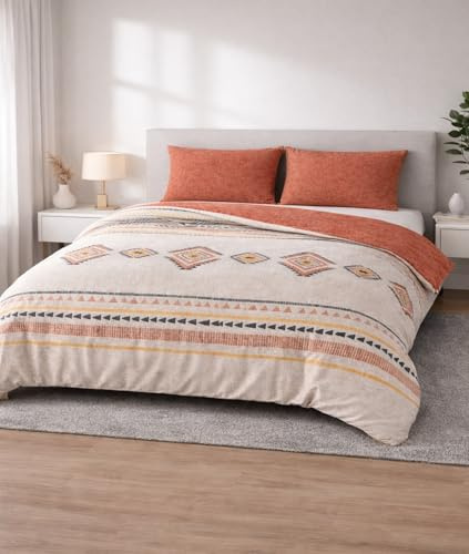Leonado Vicenti Wendebettwäsche 4-teilig 135x200 cm 100% Baumwolle Renforcé – Boho Ethno Muster Beige/Terracotta – 2X Bettbezug & 2X 80x80 cm Kissenbezug – Mit Reißverschluss – ÖKO-TEX Standard 100