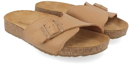 HAFLINGER Bio Jeane Leder Pantolette Sandale mit Schnalle Korkfußbett Unisex