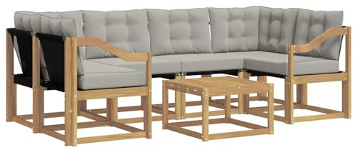 vidaXL Outdoor-Sofagarnitur mit Kissen 7 pcs Weiß und Hellgrau, Moderne Garten-Sofa-Garnitur, Robustes Akazienholz, Bequeme Terrasse, stilvolle Couch zum Entspannen