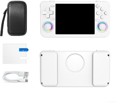 Retro-Handheld-Spielkonsole, Retro-Spielkonsole mit 3.5″ IPS-Bildschirm und über 18.000 klassischen Spielen, RAM-1G+4G, 4000-mAh-Akku, Schwarz(Weiß)