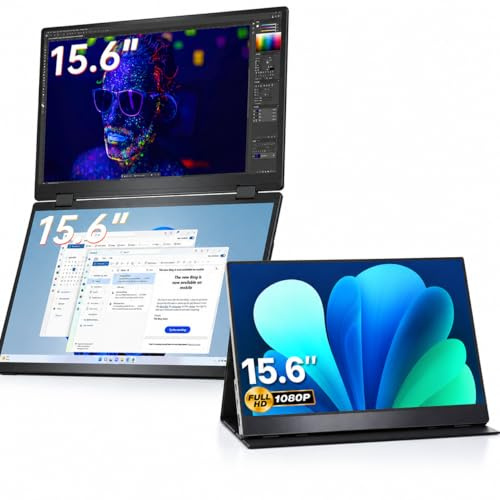 VisionOwl Triple Portable Monitor Workstation - 3x 15.6 Inch 1080P FHD Laptop Screen Extender, IPS HDMI USB-C Display for Mac Surface PC PS5 Xbox, with Built-in Kickstand
