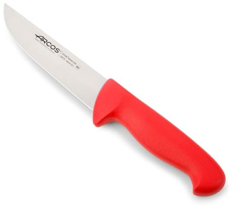 Arcos Cuchillo carnicero Acero Inoxidable Nitrum y Hoja 200 mm. Cuchillo cocina profesional para cortar carne, pescado y verduras. Mango ergonómico polioximetileno. Serie 2900. Color rojo.