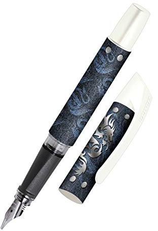 ONLINE Schönschreibfüller Campus Denim Dragon, Kalligrafiefeder 1,4mm, Tinten-Füller für Rechtshänder, ergonomisches Griffstück, Standard-Tintenpatronen, inkl. Kombipatrone blau