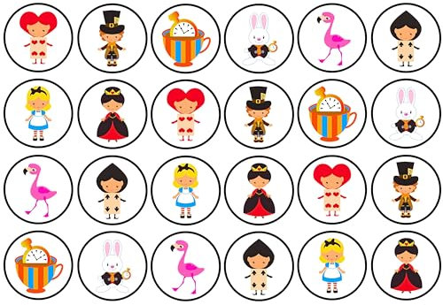 48 Alice in Wonderland Theme Edible Cupcake Toppers, Mini Afternoon Tea Decorations, Alice In Wonderland Party Decorations, Tea Party Decorations, World Book Day Cake Toppers, Mad Hatters Tea Party