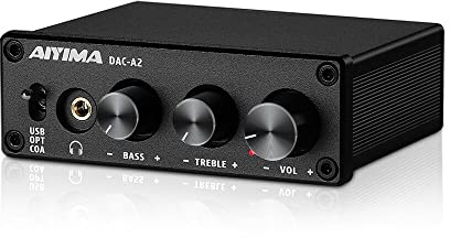 AIYIMA DAC-A2 Amplificateur de casque DAC avec commandes basses et aigus entrées PC-USB/optiques/coaxiales, sortie casque RCA/3,5 mm, convertisseur audio numérique vers analogique de bureau DC 5 V 24