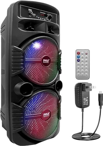Pyle Cassa Bluetooth Portatile, Sistema PA Ricaricabile 600 Watt, Altoparlante Esterno con Doppio Subwoofer da 20 Centimetri, Tweeter da 2,5 Centimetri, Microfono, Luci