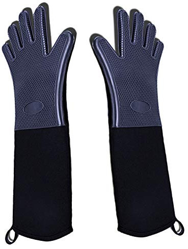 Grillhandschuhe Hitzebeständig, Silikonofenhandschuhe, Extra Lange Handschuhe schützen die Arme Besser Premium Anti-Rutsch, für Kochen, Backen, Barbecue