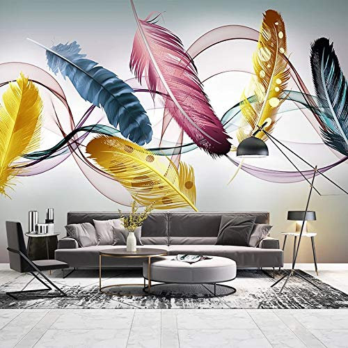 3D murale abstraite lignes de fumée couleur plumes d'or Photo papier peint peinture murale salon canapé Tv mur,400cm(W) x 280cm(H)